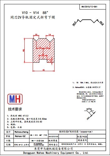 折彎機模具之同芯2V下模 V10-V14-88°